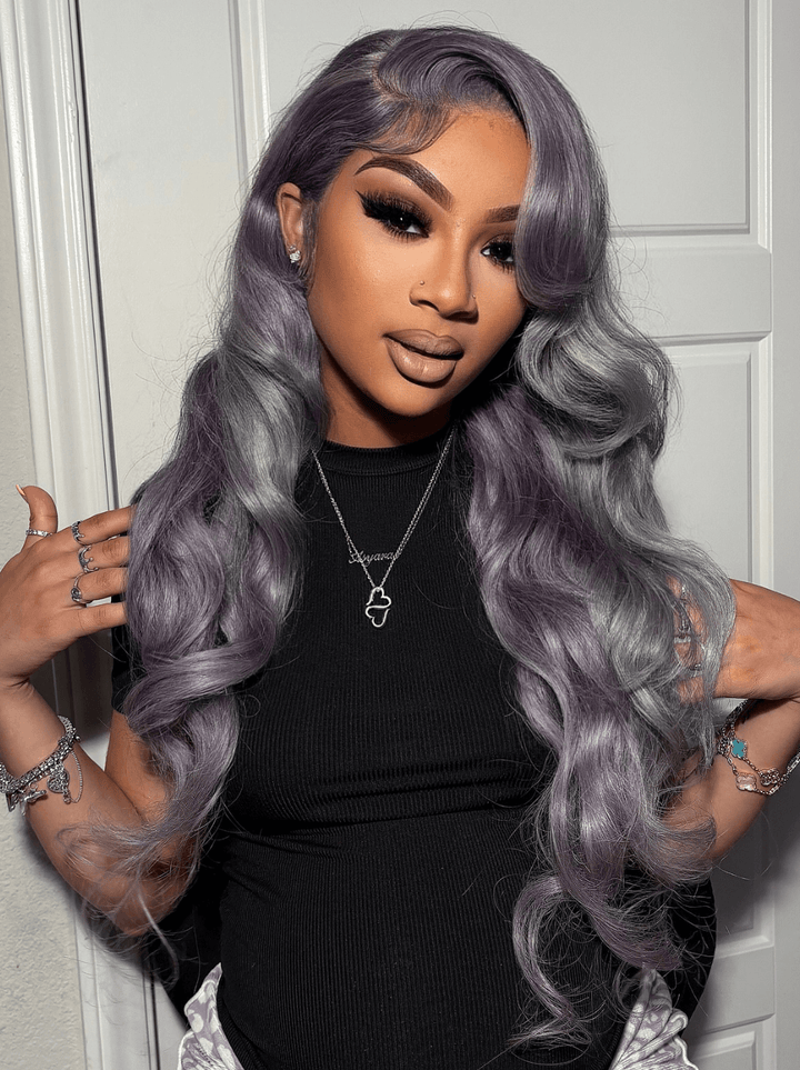 Dorsanee Ash Purple Mauve Gray Body Wave 13x4 Lace Front Virgin Human Hair Wigs