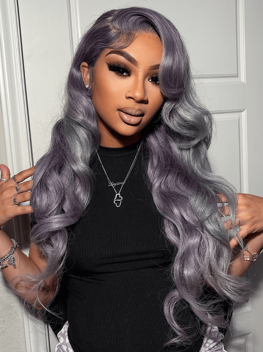 Dorsanee Ash Purple Mauve Gray Body Wave 13x4 Lace Front Virgin Human Hair Wigs