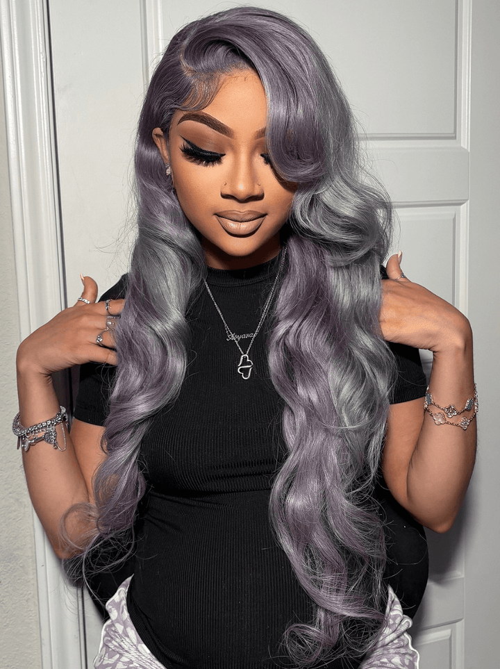 Dorsanee Ash Purple Mauve Gray Body Wave 13x4 Lace Front Virgin Human Hair Wigs