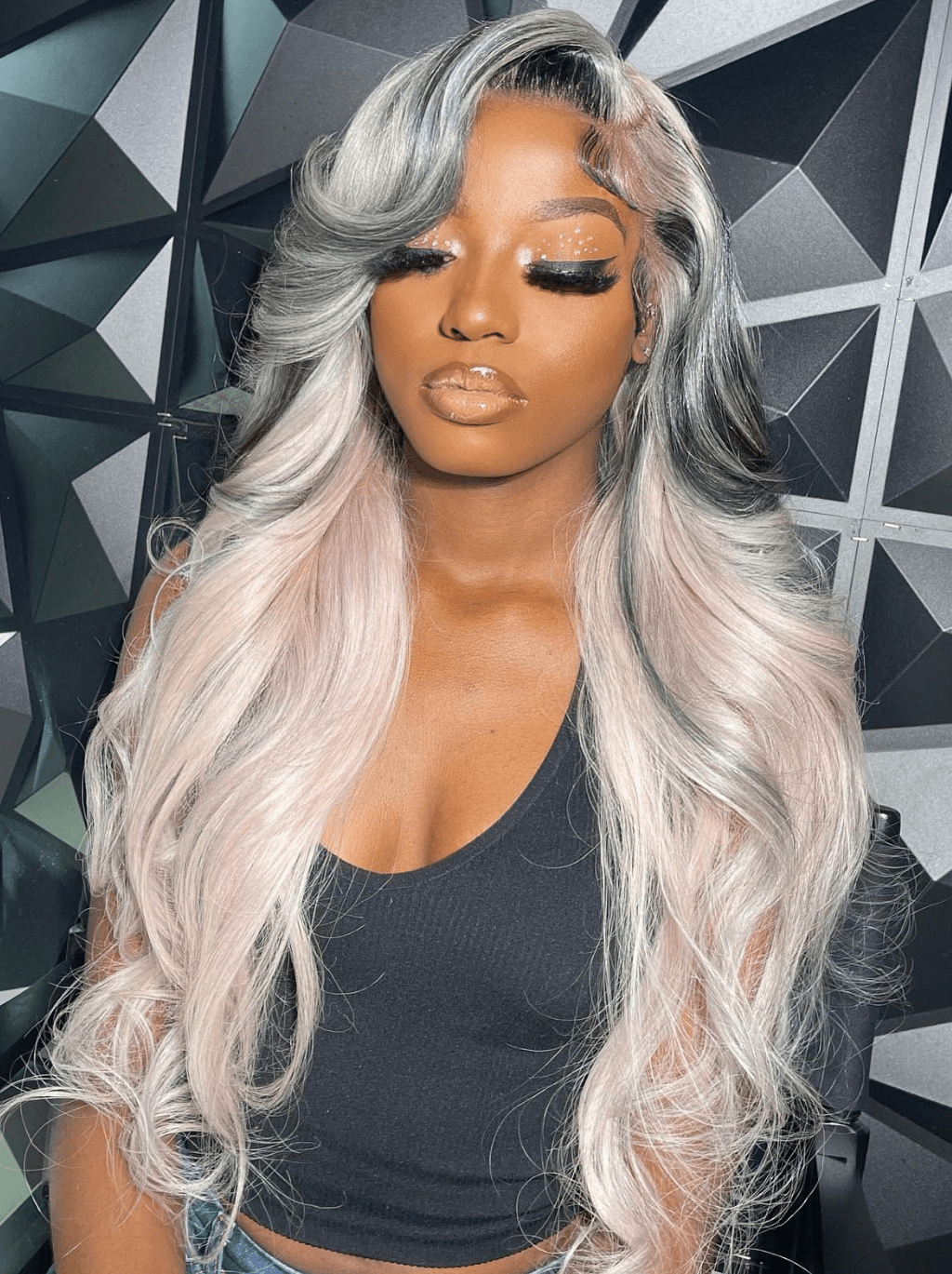 Dorsanee Balayage Black Pink Blonde 200 Density 13x4 Lace Front Human Hair Wigs