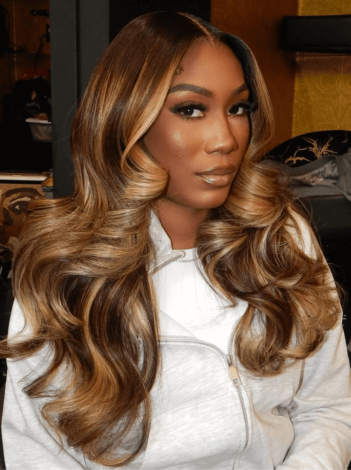 Dorsanee Balayage Honey Blonde Brown Highlights 13x4 Lace Front Human Hair Wig