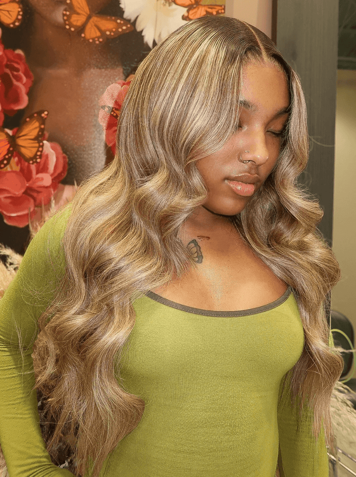 Dorsanee Balayage Honey Blonde Light Brown Highlight Lace Front Human Hair Wigs