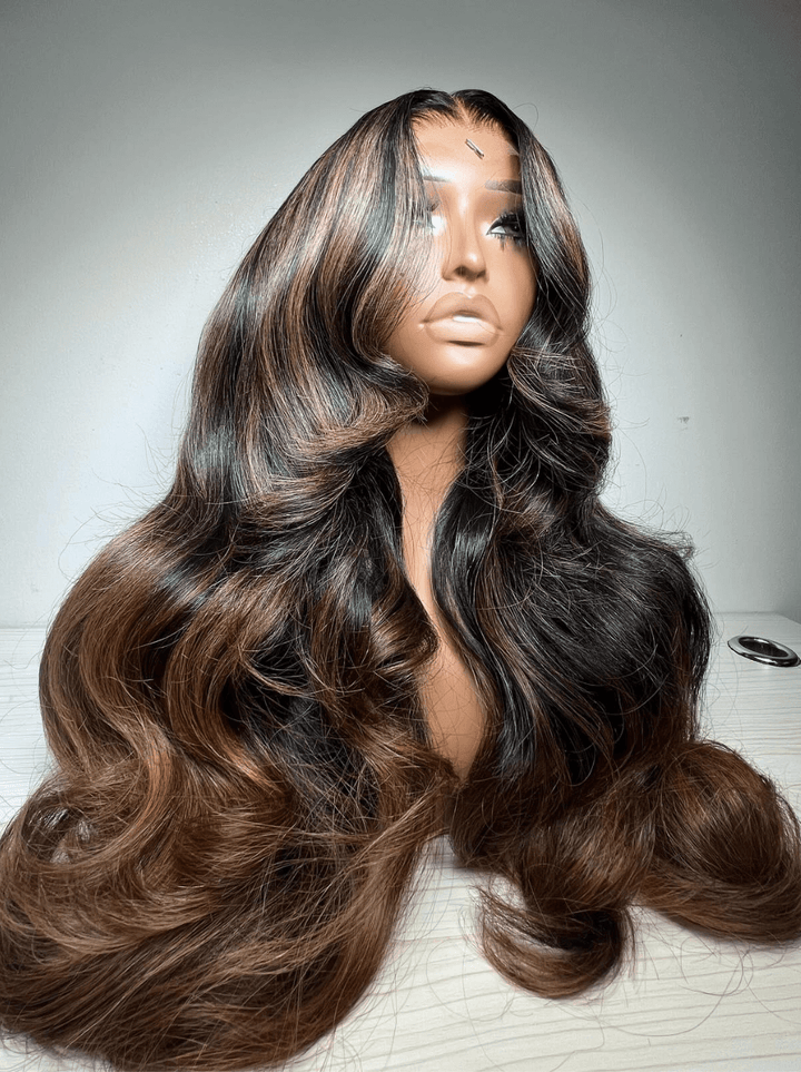 Dorsanee Black With Brown Highlight 13x4 Lace Front Virgin Hair Wigs