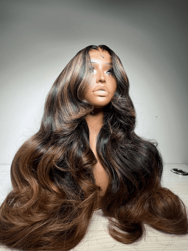 Dorsanee Black With Brown Highlight 13x4 Lace Front Virgin Hair Wigs