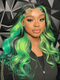 Dorsanee Black With Green Color Highlights Streaks 200 Density Human Hair Wigs