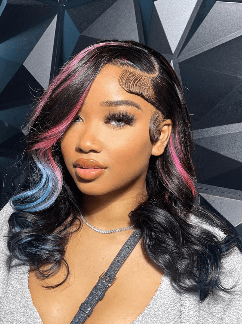 Dorsanee Black With Hot Pink Red Blue Highlight 13x4 Lace Front Human Hair Wig