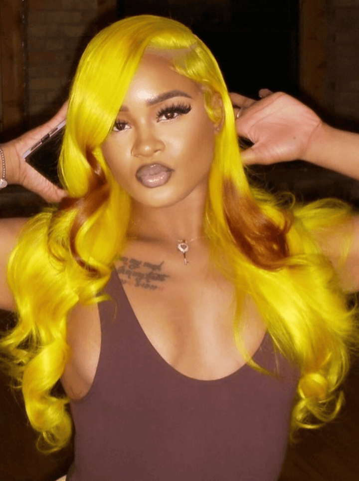 Dorsanee Bright Yellow Brown Ends 200 Density 13x4 HD Lace Front Huamn Hair Wig