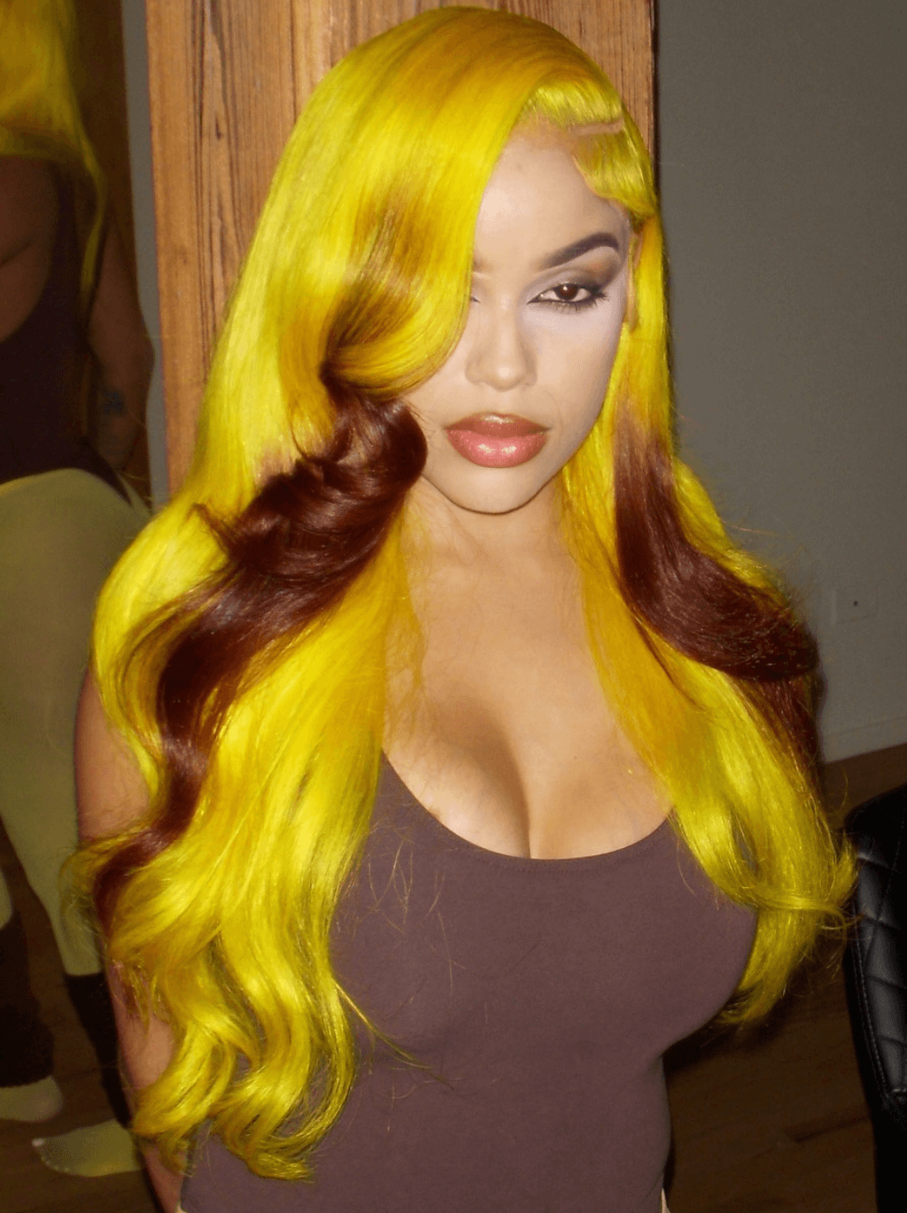 Dorsanee Bright Yellow Brown Ends 200 Density 13x4 HD Lace Front Huamn Hair Wig