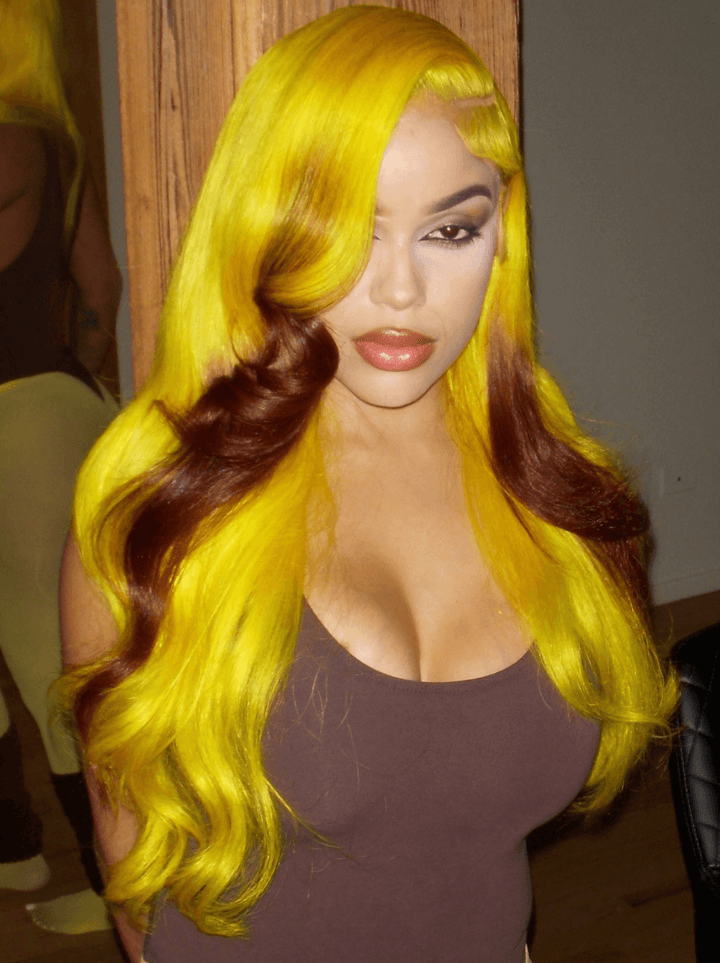 Dorsanee Bright Yellow Brown Ends 200 Density 13x4 HD Lace Front Huamn Hair Wig