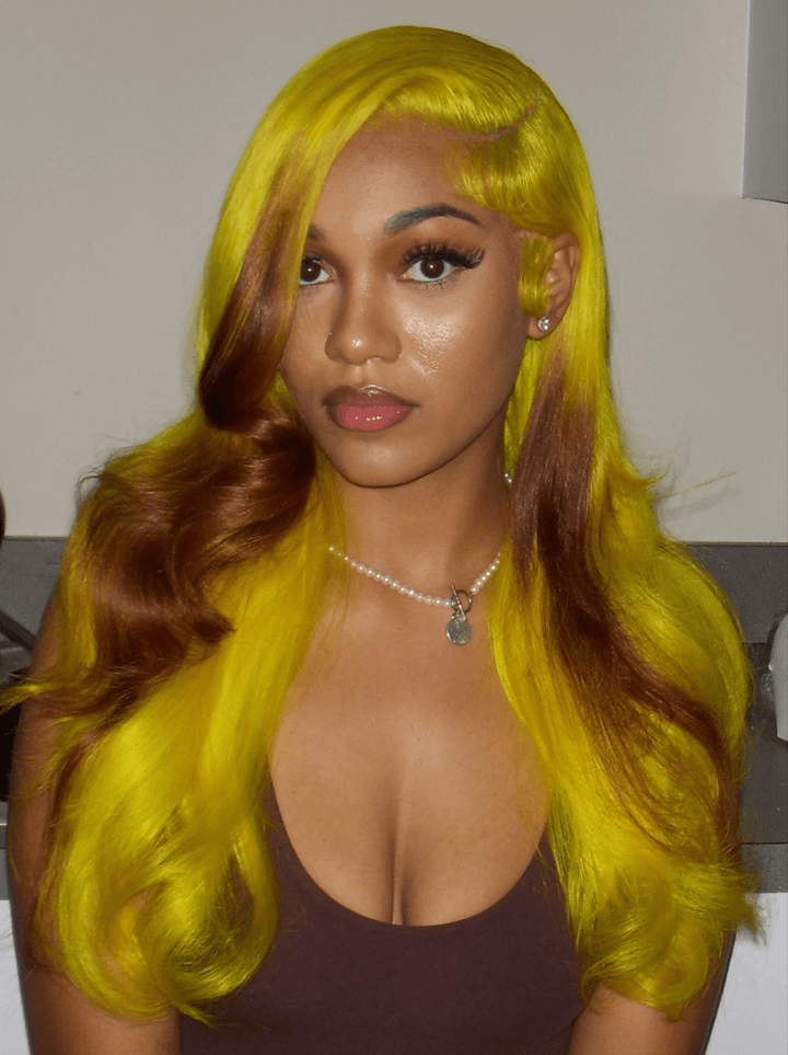 Dorsanee Bright Yellow Brown Ends 200 Density 13x4 HD Lace Front Huamn Hair Wig