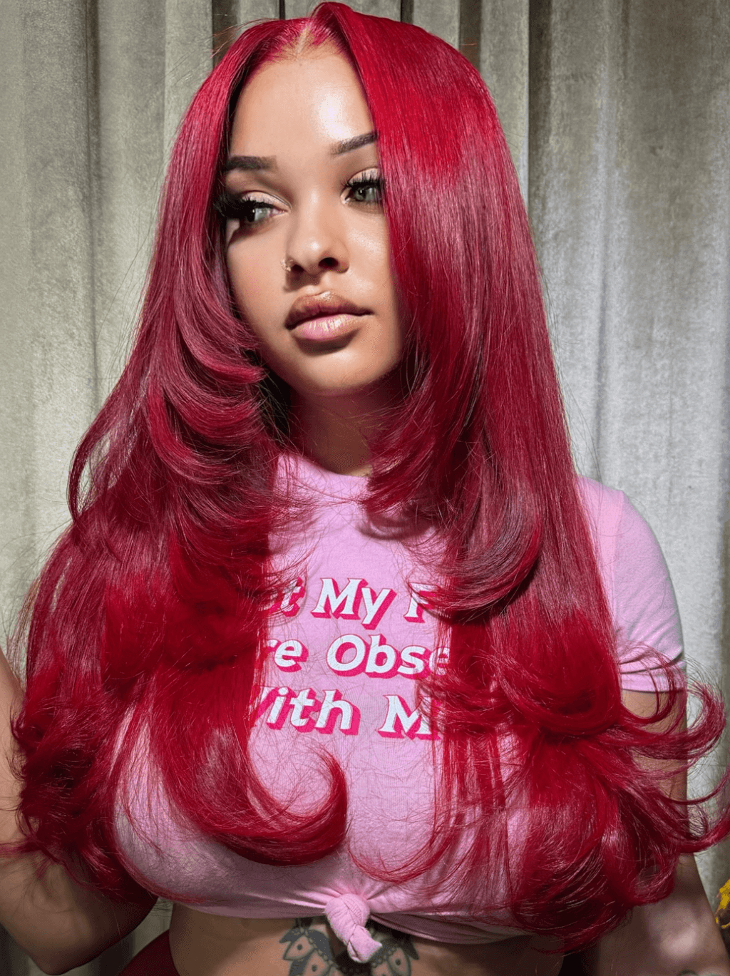 Dorsanee Burgundy 99J Red Layered Cut Bone Straight Lace Front Human Hair Wigs