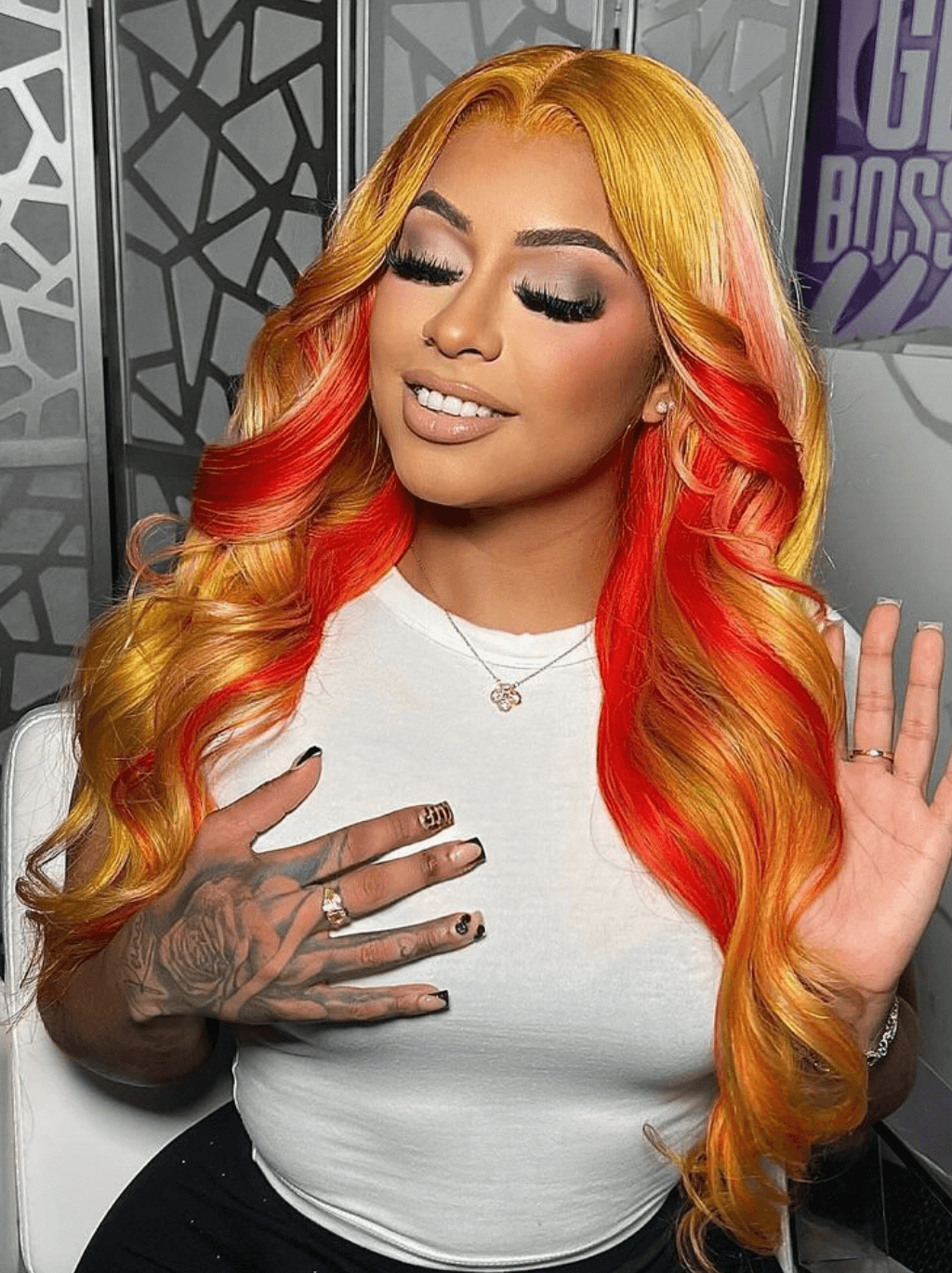 Dorsanee Dark Yellow Red Highlight Body Wave Lace Front Human Hair Wig