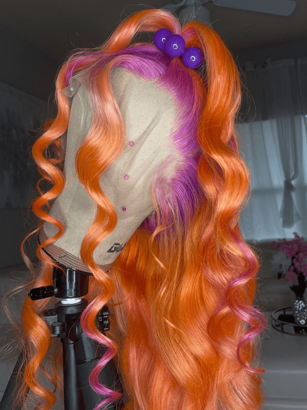 Dorsanee Ginger Orange Purple Roots Color 13x4 Lace Front Virgin Human Hair Wig