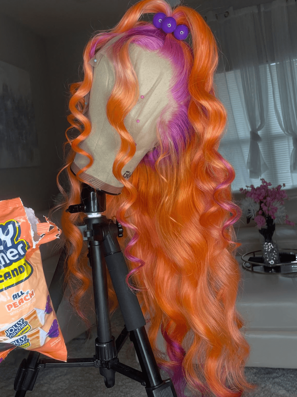 Dorsanee Ginger Orange Purple Roots Color 13x4 Lace Front Virgin Human Hair Wig