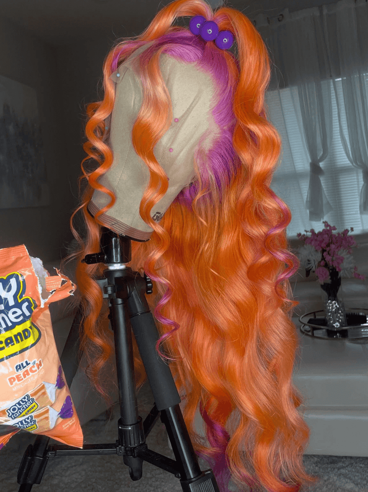 Dorsanee Ginger Orange Purple Roots Color 13x4 Lace Front Virgin Human Hair Wig