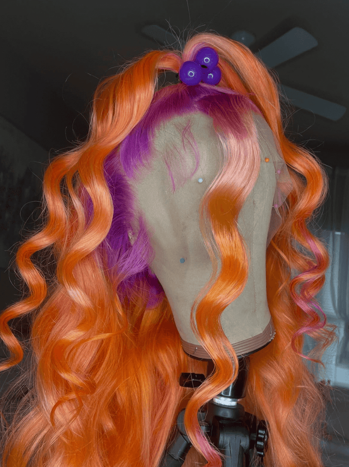 Dorsanee Ginger Orange Purple Roots Color 13x4 Lace Front Virgin Human Hair Wig