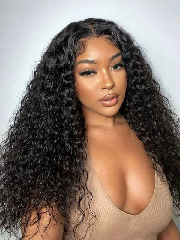 Pre Bleached Knots Glueless Water Wave HD Lace Front Wigs Wear Go Pre-cut Pre plucked Human Hair Wigs
