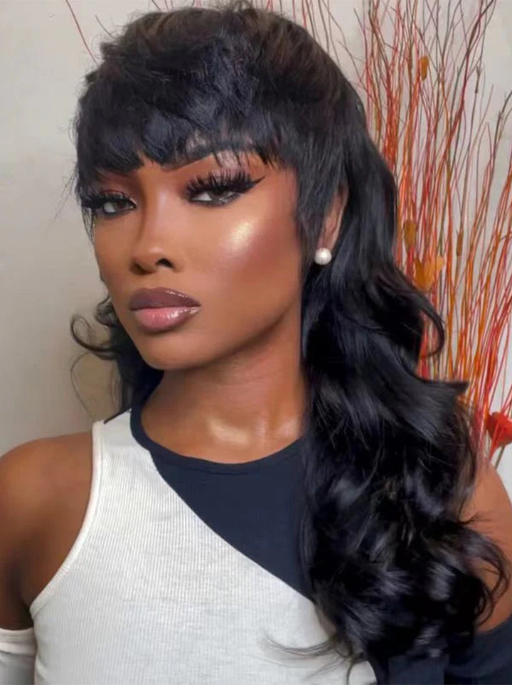 Dorsanee Mullet Quick Weave Pixie Cuts Virgin Human Hair Wig With Bangs