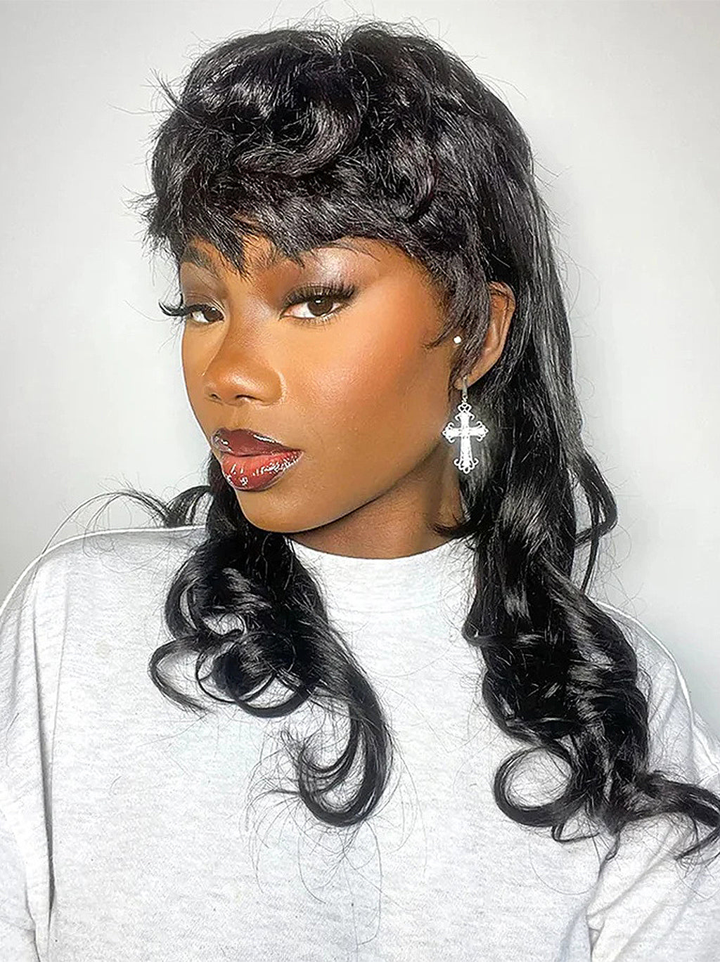 Dorsanee Mullet Quick Weave Pixie Cuts Virgin Human Hair Wig With Bangs