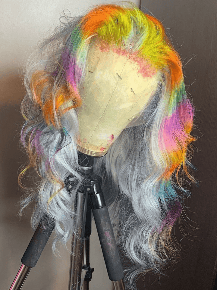 Dorsanee Multi Color Gray Green Orange Purple Blue Vigin Remy Human Hair Wigs