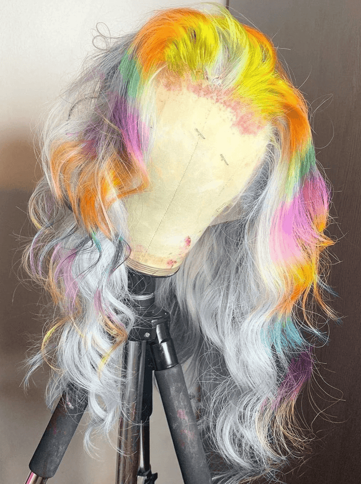 Dorsanee Multi Color Gray Green Orange Purple Blue Vigin Remy Human Hair Wigs
