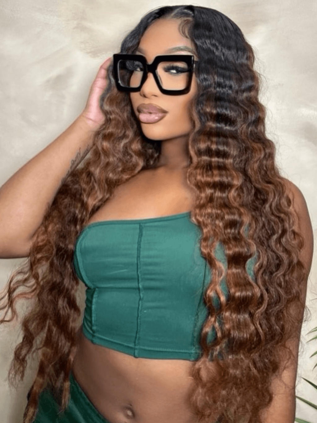 Dorsanee Ombre Black Brown Deep Wave Curly 13x4 HD Lace Front Human Hair Wigs