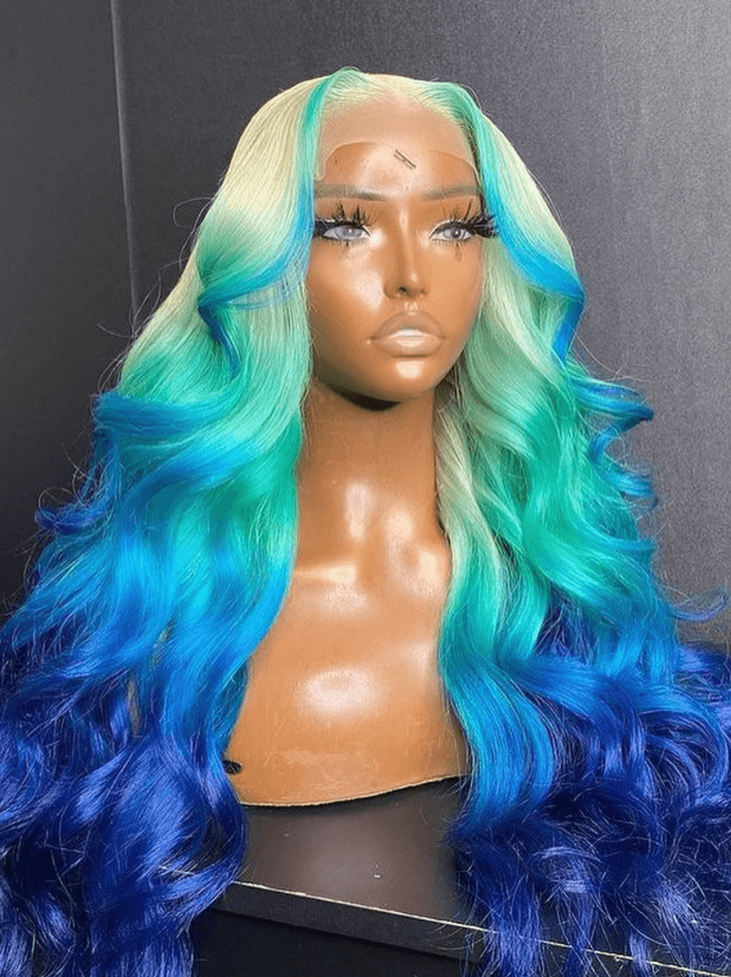 Dorsanee Ombre Blonde Green Blue Skunk Stripe 13x4 Lace Front Human Hair Wigs