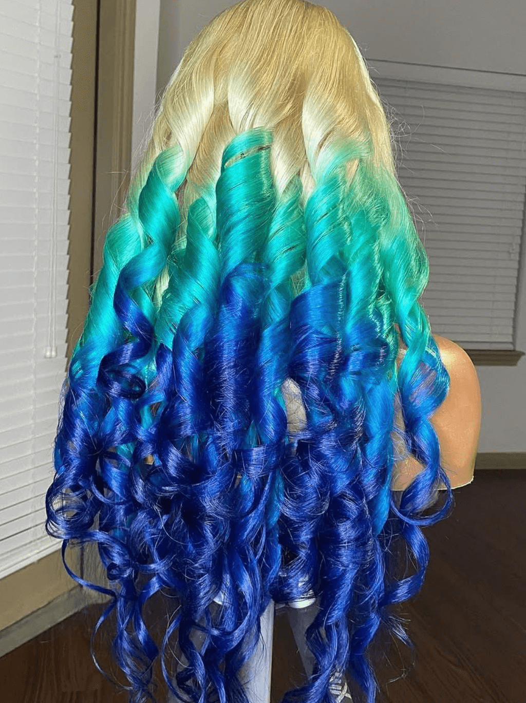 Dorsanee Ombre Blonde Green Blue Skunk Stripe 13x4 Lace Front Human Hair Wigs