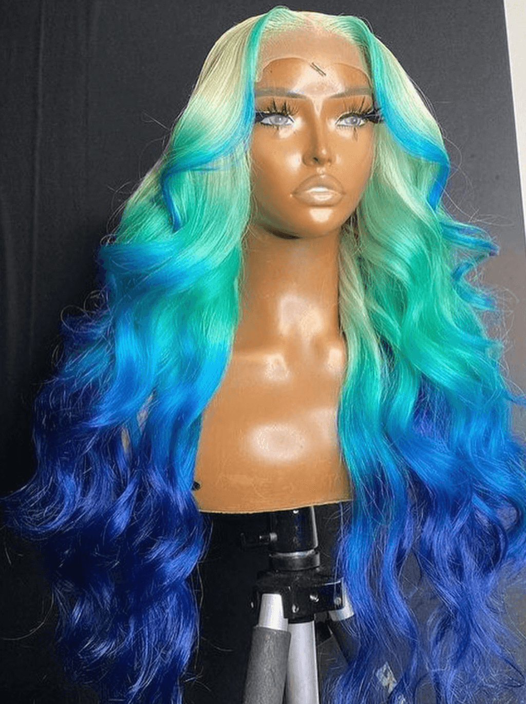 Dorsanee Ombre Blonde Green Blue Skunk Stripe 13x4 Lace Front Human Hair Wigs