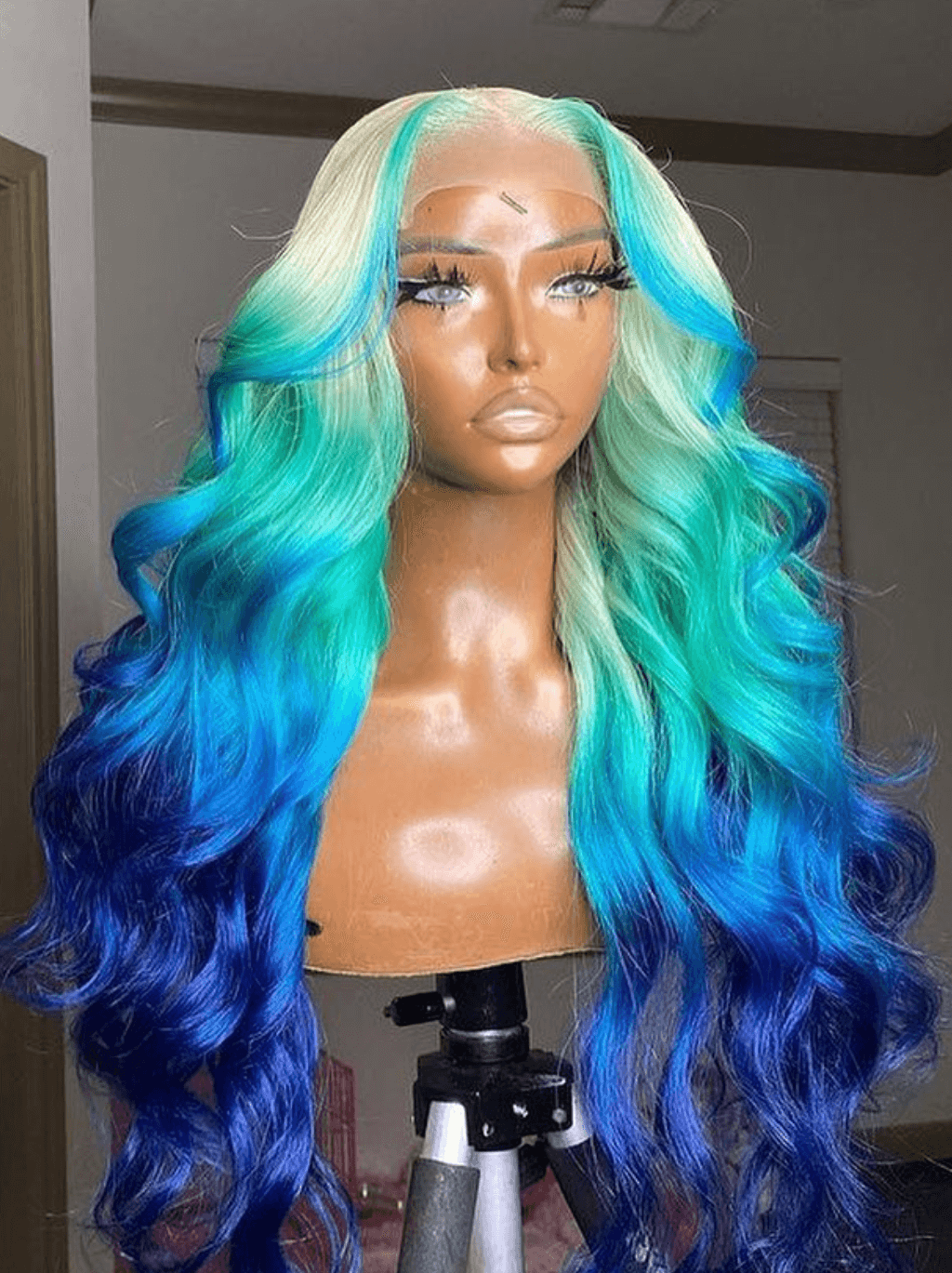 Dorsanee Ombre Blonde Green Blue Skunk Stripe 13x4 Lace Front Human Hair Wigs