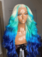 Dorsanee Ombre Blonde Green Blue Skunk Stripe 13x4 Lace Front Human Hair Wigs