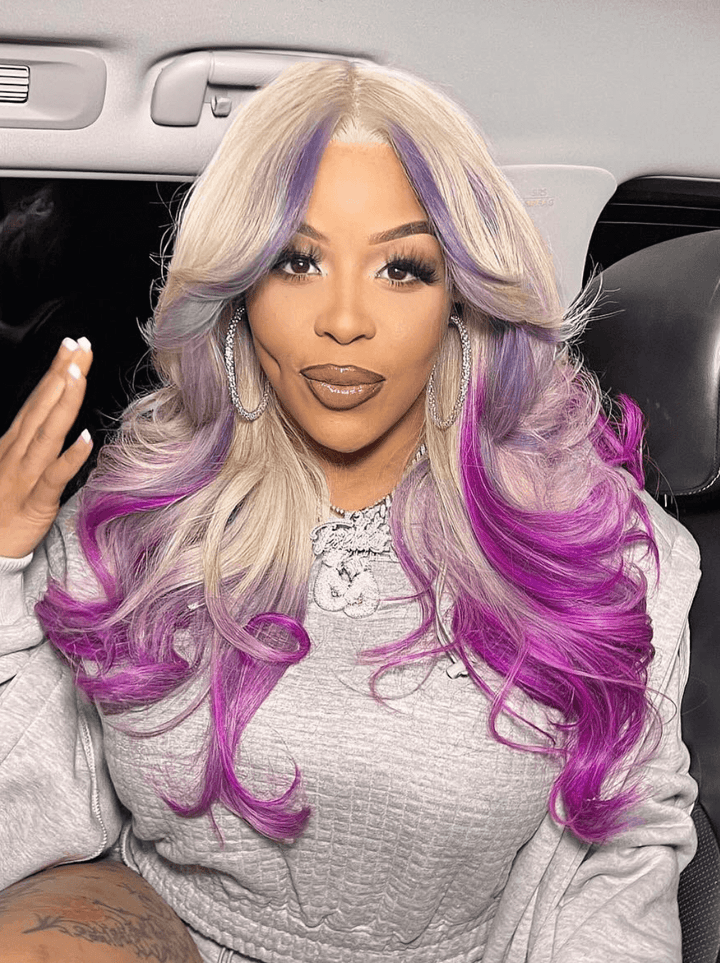 Dorsanee Ombre Gray Blonde Purple Skunk Stripe 13x4 Lace Front Human Hair Wigs