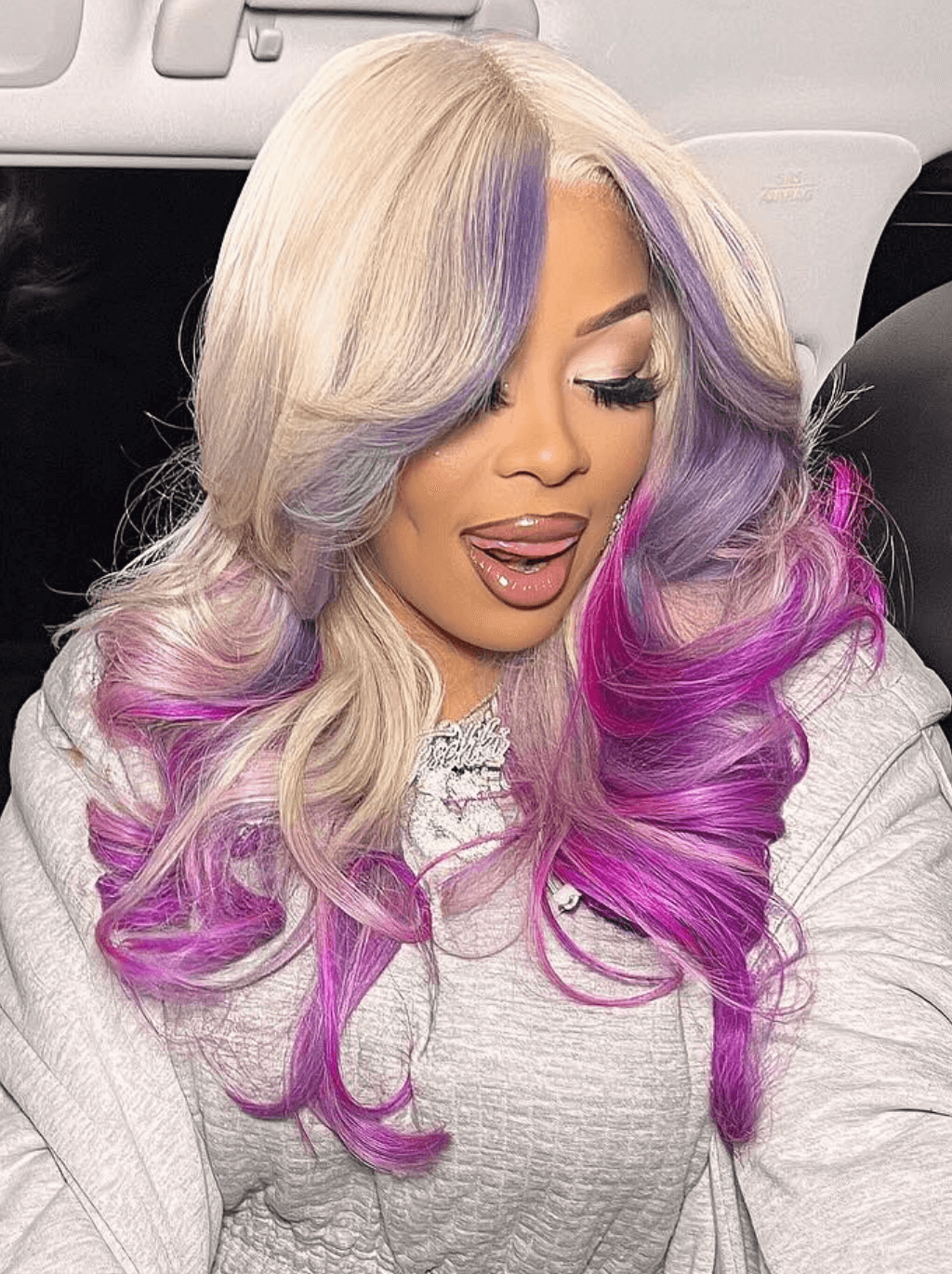 Dorsanee Ombre Gray Blonde Purple Skunk Stripe 13x4 Lace Front Human Hair Wigs