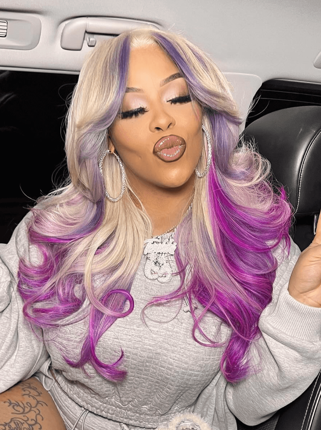 Dorsanee Ombre Gray Blonde Purple Skunk Stripe 13x4 Lace Front Human Hair Wigs