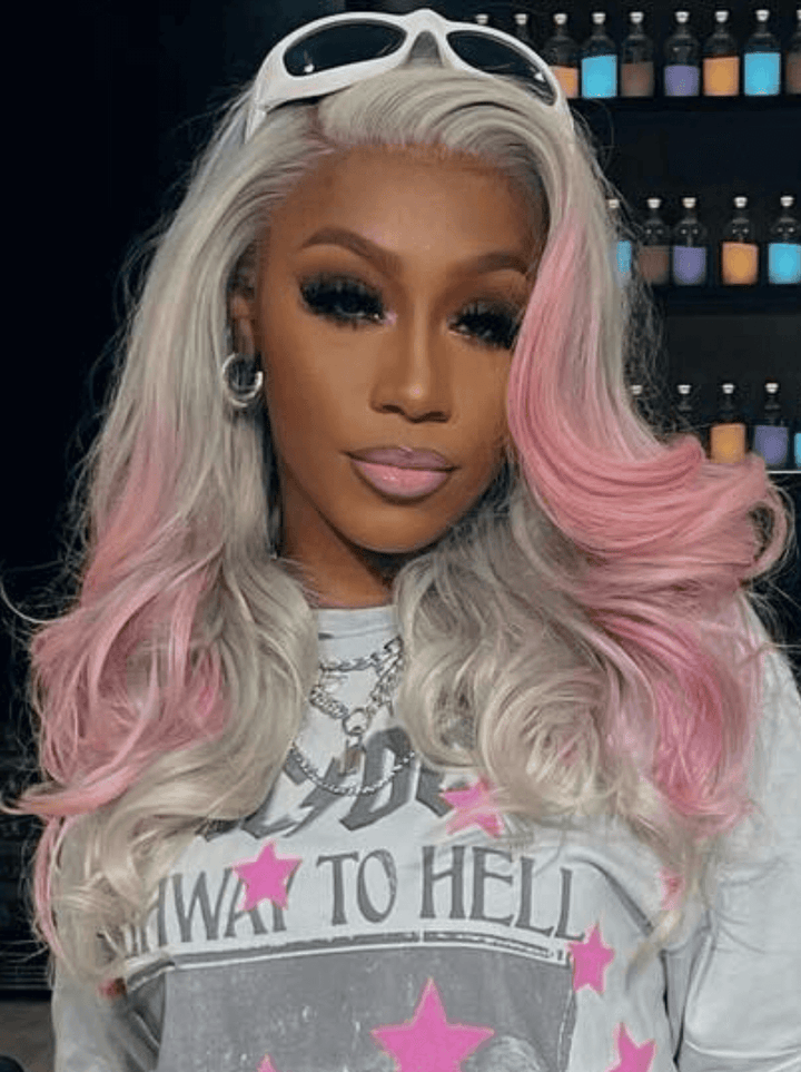 Dorsanee Ombre Gray Pink Straight Body Wave HD Lace Front Virgin Human Hair Wig