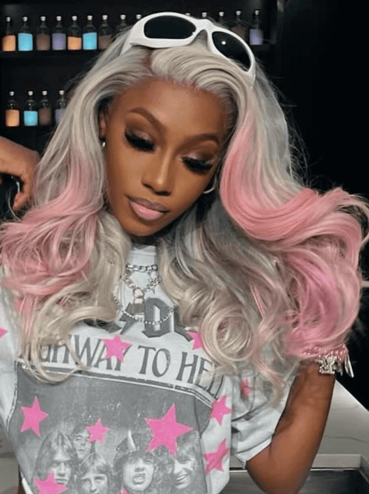 Dorsanee Ombre Gray Pink Straight Body Wave HD Lace Front Virgin Human Hair Wig