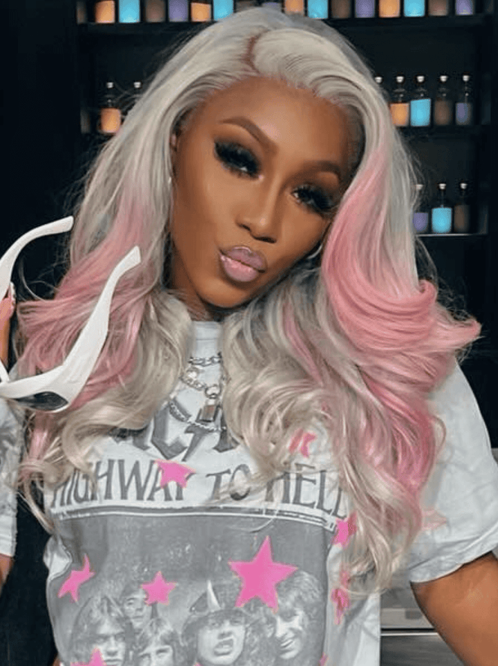 Dorsanee Ombre Gray Pink Straight Body Wave HD Lace Front Virgin Human Hair Wig