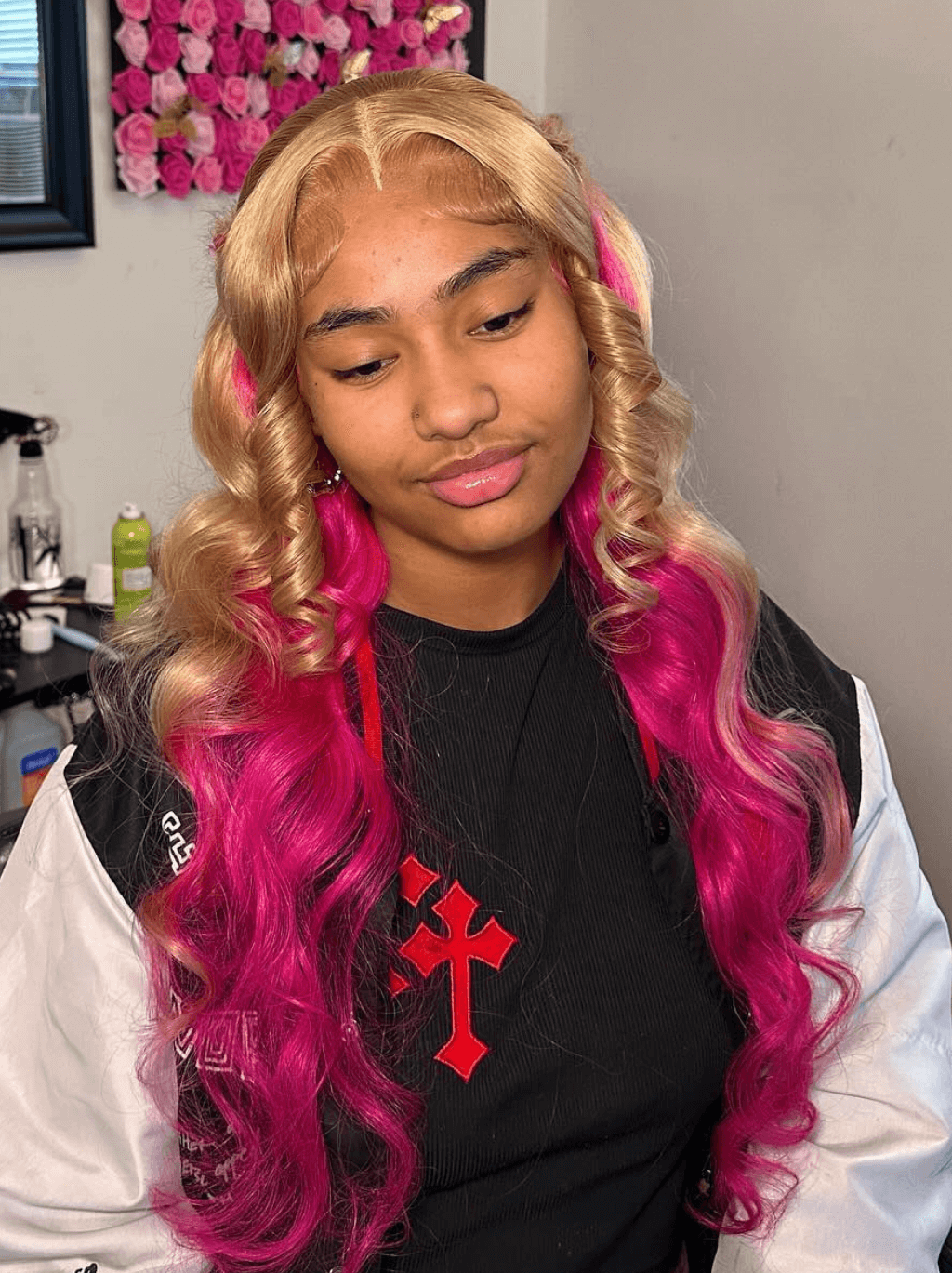 Dorsanee Ombre Honey Blonde Hot Rose Pink Red 13x4 HD Lace Front Human Hair Wig