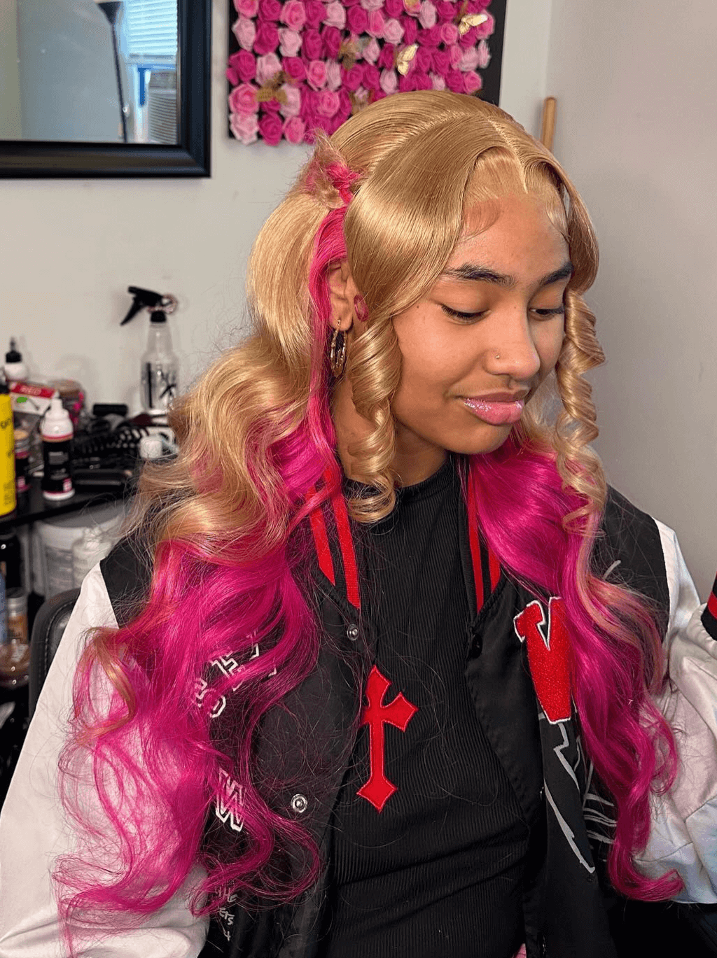 Dorsanee Ombre Honey Blonde Hot Rose Pink Red 13x4 HD Lace Front Human Hair Wig