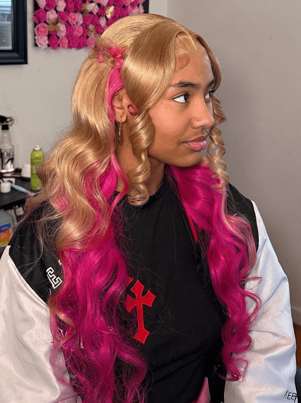 Dorsanee Ombre Honey Blonde Hot Rose Pink Red 13x4 HD Lace Front Human Hair Wig