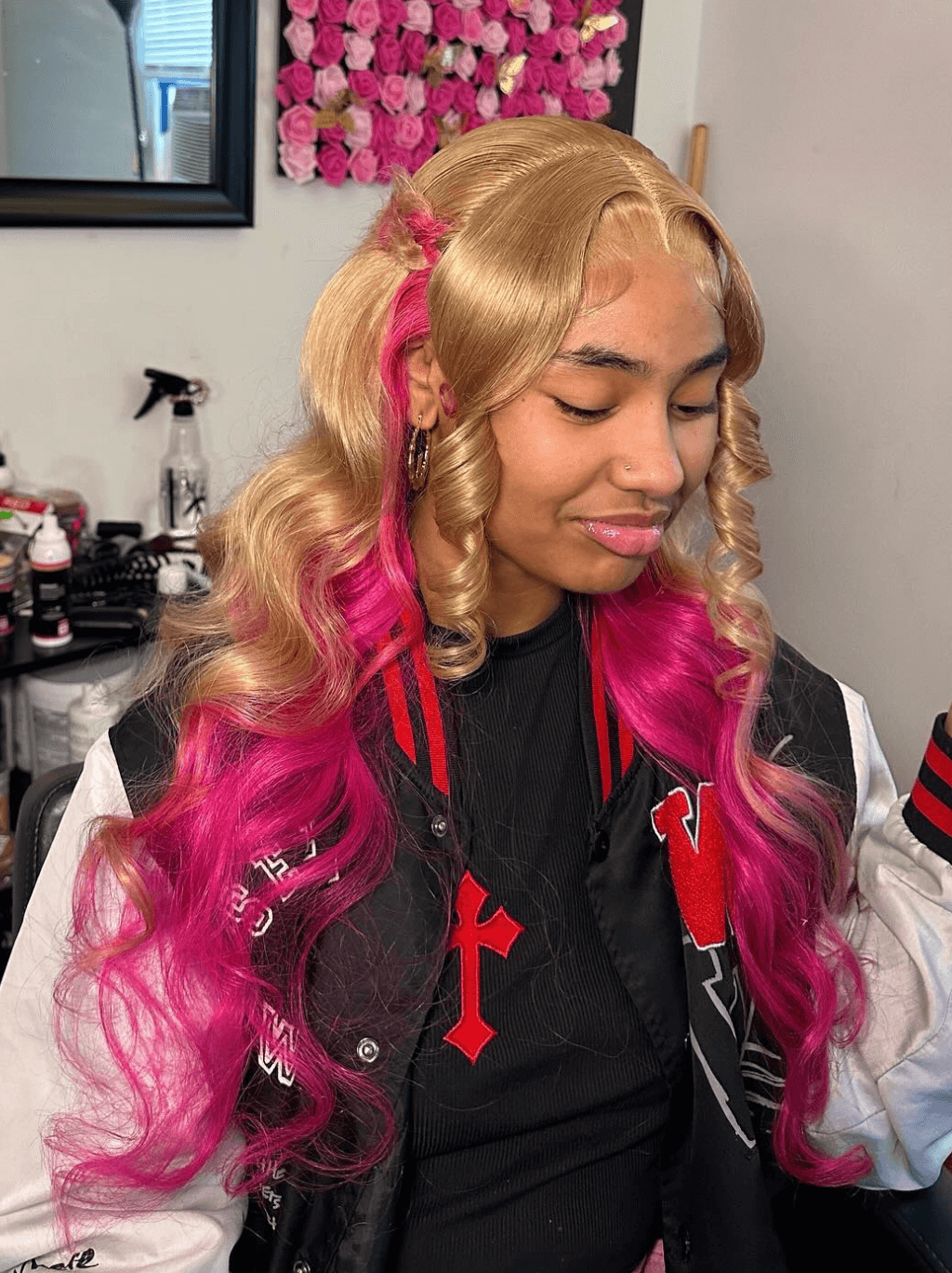 Dorsanee Ombre Honey Blonde Hot Rose Pink Red 13x4 HD Lace Front Human Hair Wig