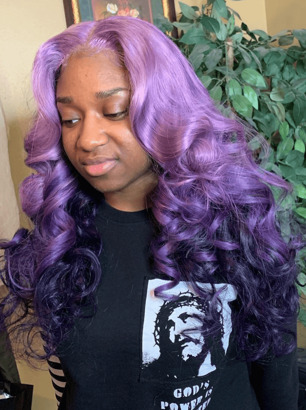 Ombre Lavender Purple Black Color Body Wave Lace Front Human Hair Wig ...