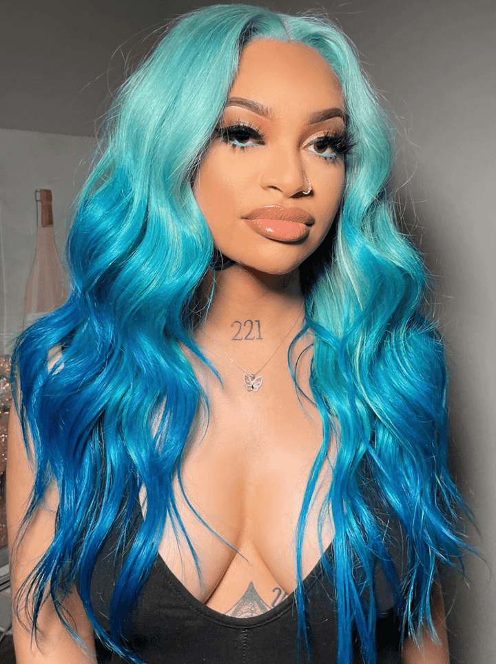 Dorsanee Ombre Light Dark Blue 13x4 Lace Front Virgin Human Hair Wigs