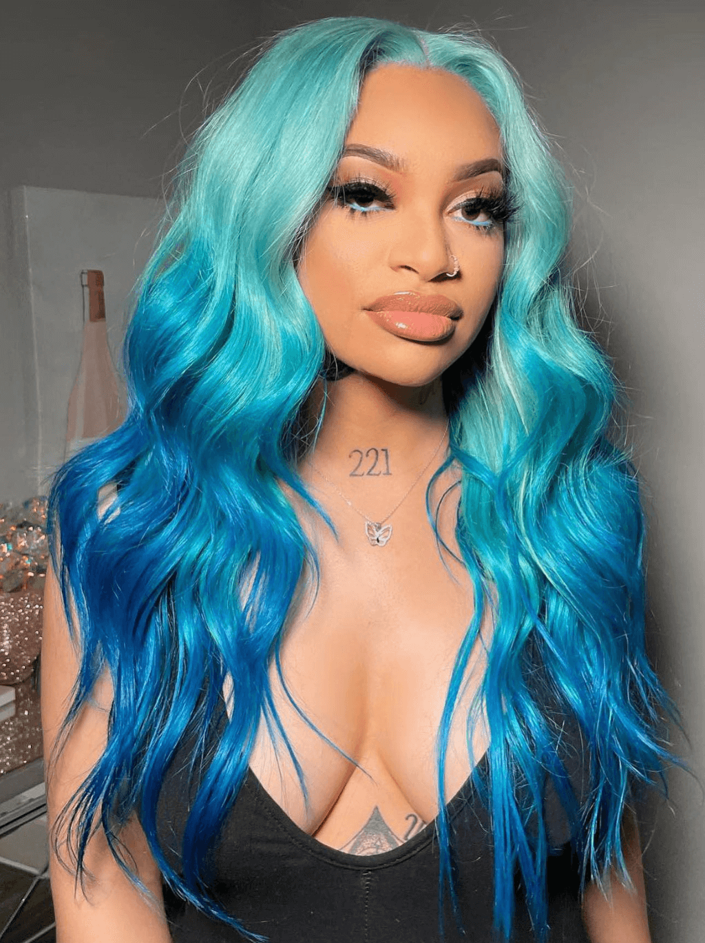 Dorsanee Ombre Light Dark Blue 13x4 Lace Front Virgin Human Hair Wigs