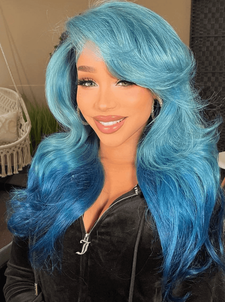 Dorsanee Ombre Light Dark Blue Straight Body Wave HD Lace Front Human Hair Wig