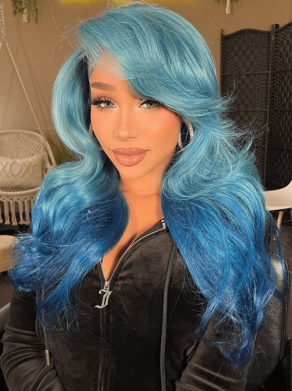 Dorsanee Ombre Light Dark Blue Straight Body Wave HD Lace Front Human Hair Wig