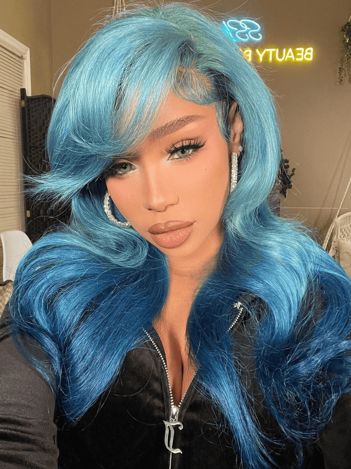 Dorsanee Ombre Light Dark Blue Straight Body Wave HD Lace Front Human Hair Wig