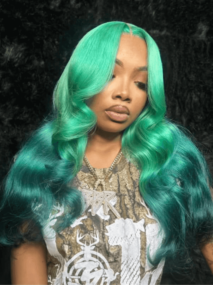 Dorsanee Ombre Light Emerald Green 200 Density 13x4 Lace Front Human Hair wig