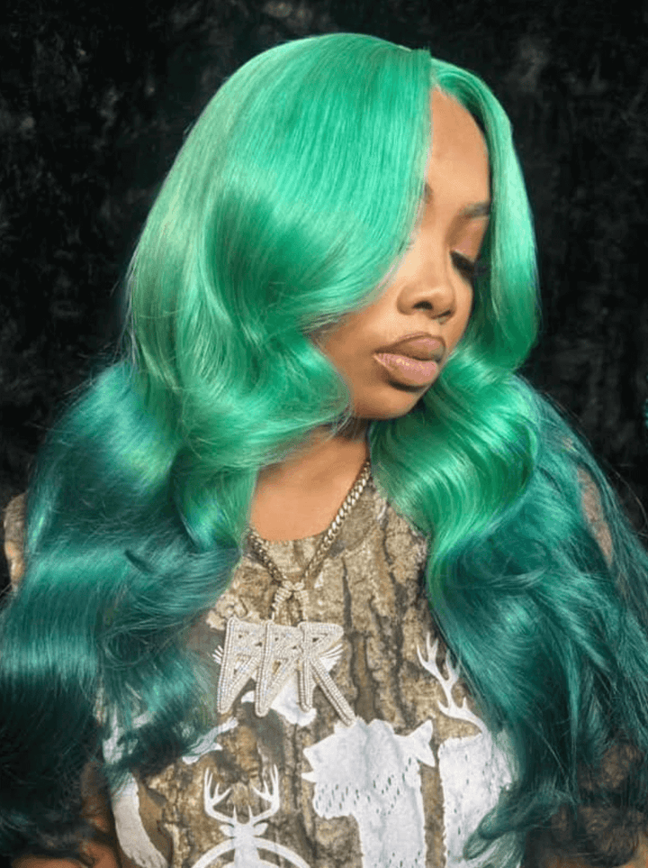 Dorsanee Ombre Light Emerald Green 200 Density 13x4 Lace Front Human Hair wig