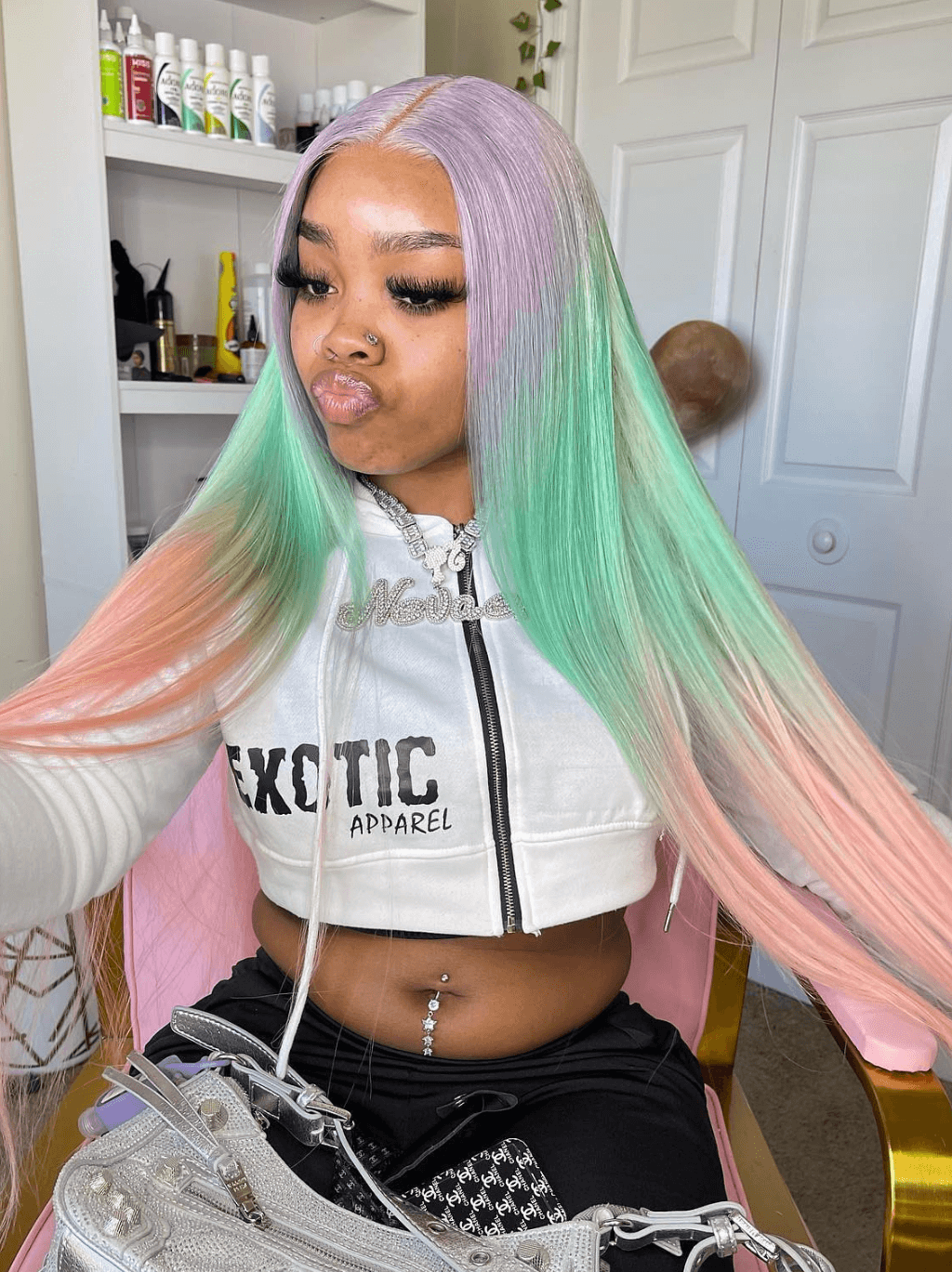 Dorsanee Ombre Light Purple Green Pink Bone Straight Lace Front Human Hair Wigs